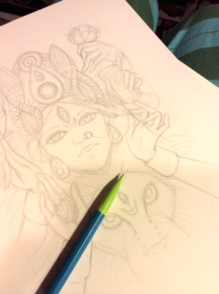 After the sketch was finally hashed out, it was inked and then I erased the remaining pencil marks.