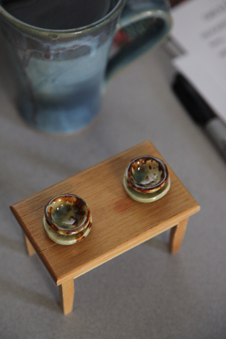 Here are two of the plates and bowls I made for the kitchen. Real ceramics, glazed.