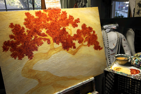 The basic tree is formed. Now I will paint it over and over with varying layers of reds, pushing in the shadows and popping out the volume.