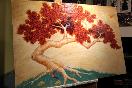 Starting to block in the grass. I wanted to keep it light, not in color, but in texture. I did this by letting some of the underpainting show through.