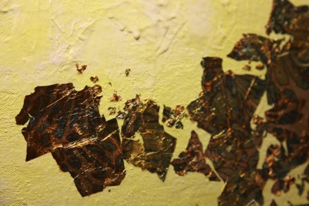 Added bits of gold foil to the area that will become the background. Not sure how much of this you can see in the final piece, but I think it added a bit of glow to areas.