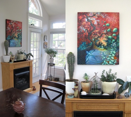 A stunning view of the piece in it's new home! I struggled with the title on this one. I kept thinking about capturing the light and the title Lightness of Being came to mind. I decided to shorten it to "Lightness" because it left it more open to interpretation, and I think this piece has a lot of stories to tell! Thank you Stephanie and Todd for a fun adventure!