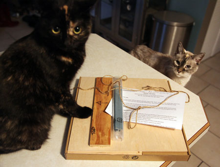 Tobin and Swanky inspect the new package