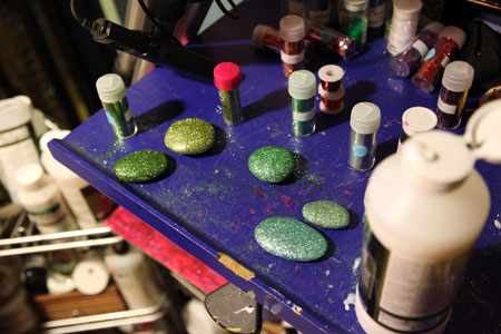 The rocks are covered in glitter.