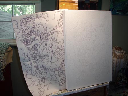 Sketch transfered to canvas.