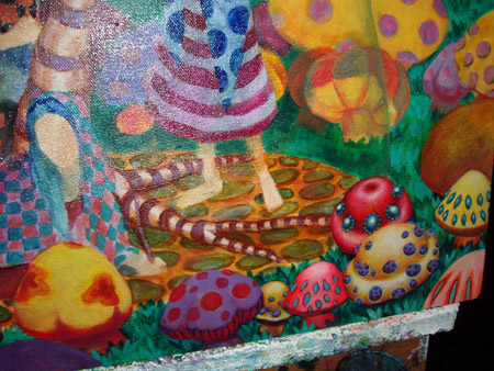 Close-up of detail work in lower right corner. Still figuring out how I want the shrooms to look.