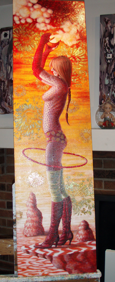 Added glitter to the background and patterned the rock surface.