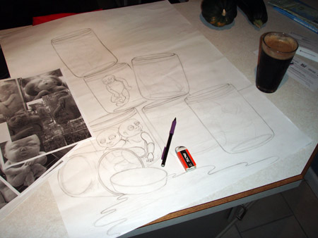 Once I began to draw the figures, I realized another connection to the title, when I came to the conclusion that, because of how they were positioned, they must be dancing...hmmmm...maybe that was the Dark Dawn Stout talking?