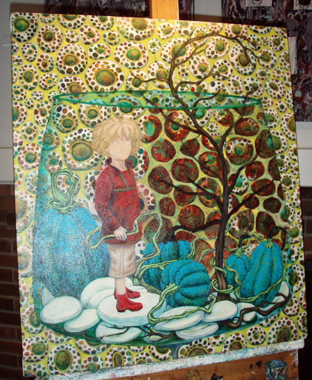 The tree was terrible. Those leaves were getting sucked into the background, so I decide to build the background up a bit to make it less visually chaotic when I bring the tree back.