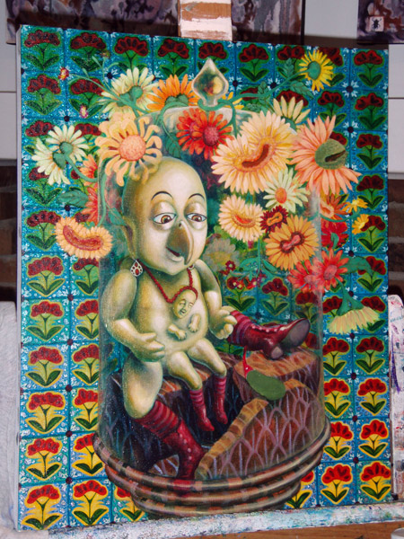 Added glaze of Turquois (Phthalo) to the upper background to help the flowers pop.