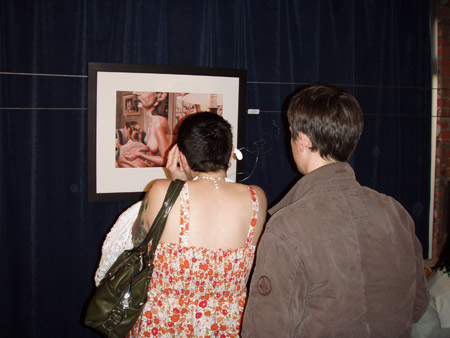 Colin and Jen using 3D glasses to check out a seriously freaky Eric White, 3D print.