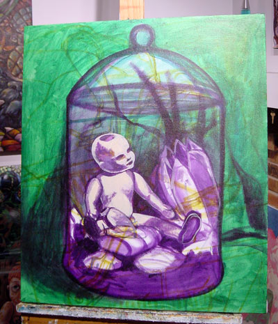 Starting with a sketch. At this point, I want it to be a disturbing interior, surrounded by decorative elements.