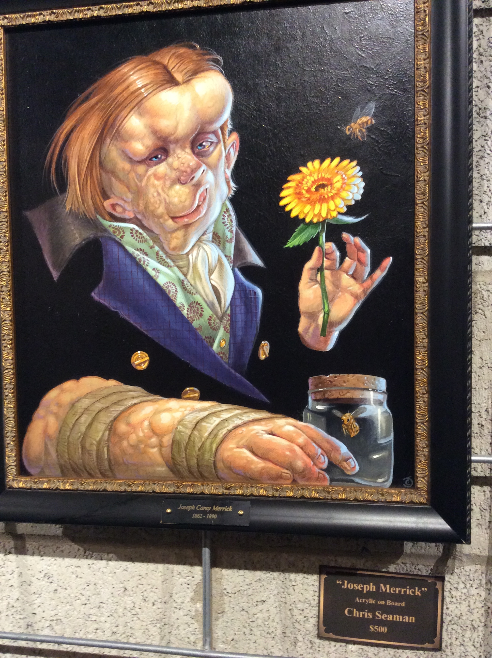 I am still drooling over this piece, Joseph Merrick, by Chris Seaman, my favorite in the show because of it’s amazing color, sense of light and technique. SO amazing!