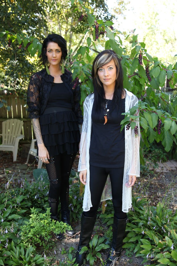 The muses for this piece, sisters Hayden and Paige. Photographed in my backyard with the other muse for this piece, Pokeweed. 