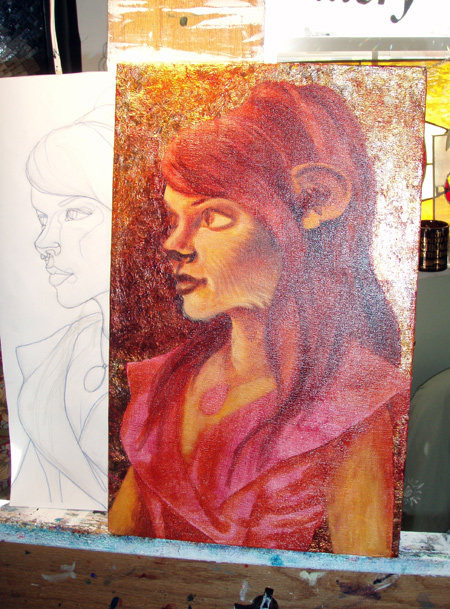 Building up values with sketch behind.
