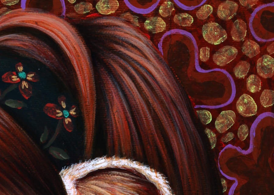 Detail of hair and background. 