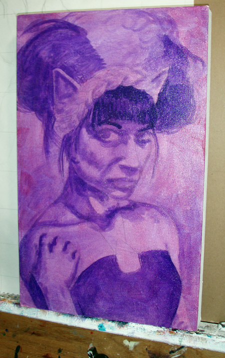 Starting the piece in a purple hue. 