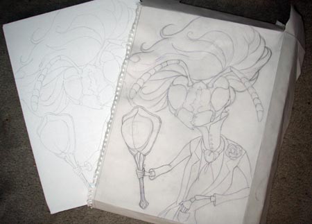 Sketch transfered to canvas. 