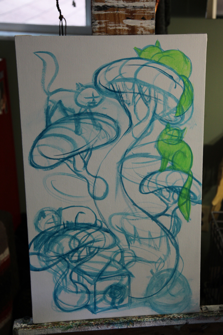 Sketching directly on the canvas. 