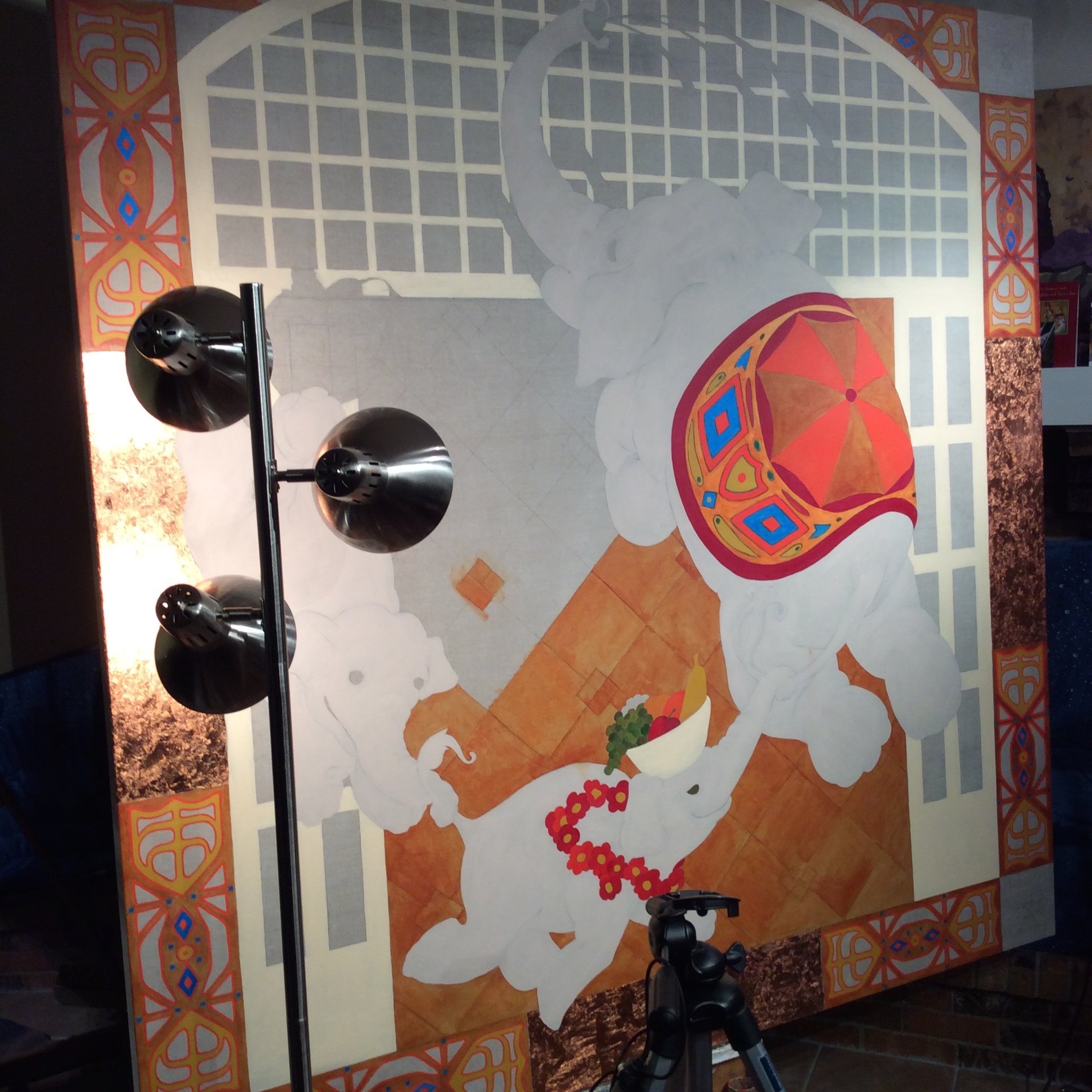 Beginning the background tiles which are inspired by the fountain originally installed at the Fairview High School. 