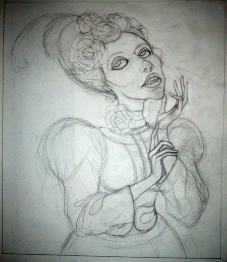 The initial scale sketch. The flamingo was not a part of the original concept. 