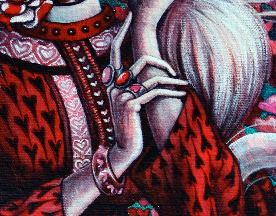 Detail of the hands and dress. 