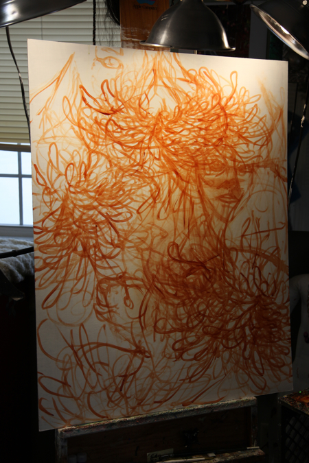 The initial sketch on panel. 