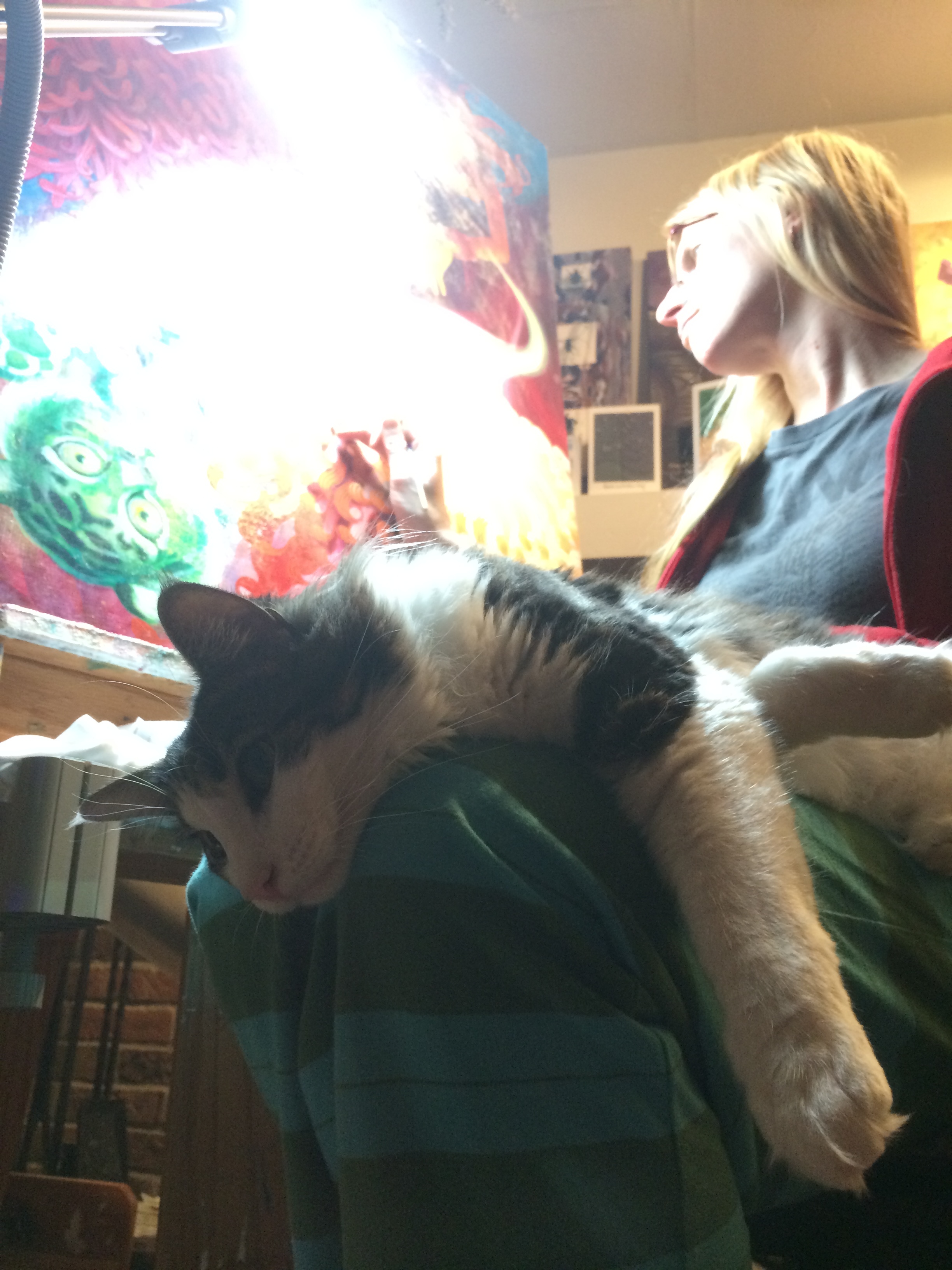 This painting at home with my special lap warmer. 