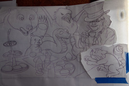 I had to cut up the sketch to get the composition the way I wanted it before transferring it to canvas. 