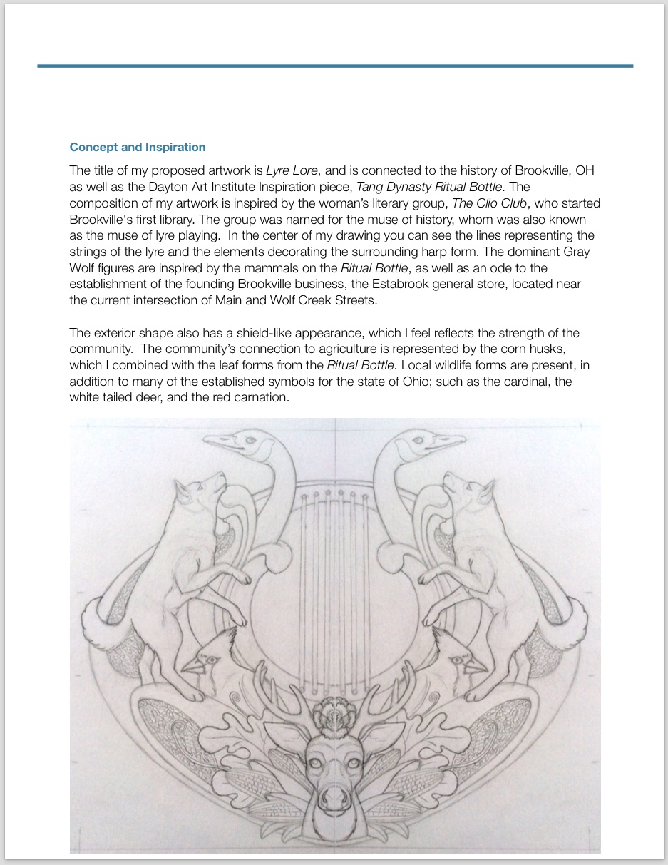 With these submissions, I wanted to create work that interests me in terms of imagery and also challenges me to present new materials or techniques so that each proposal is true to my style, but does not immediately appear to be created by the same artist. This is important because I hope to receive several of these commissions. 