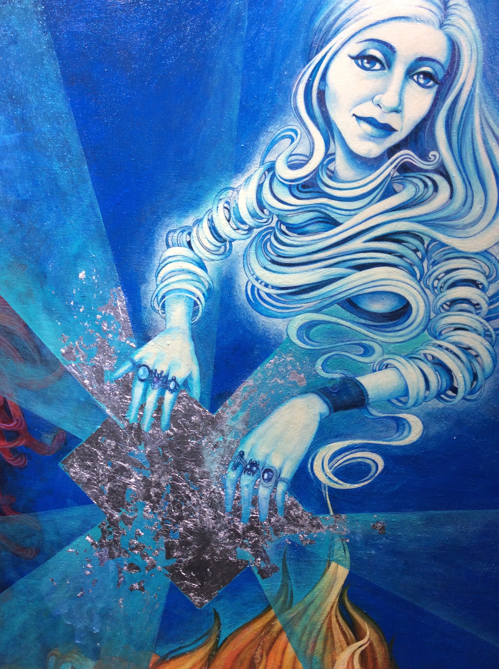 Adding silver foil.