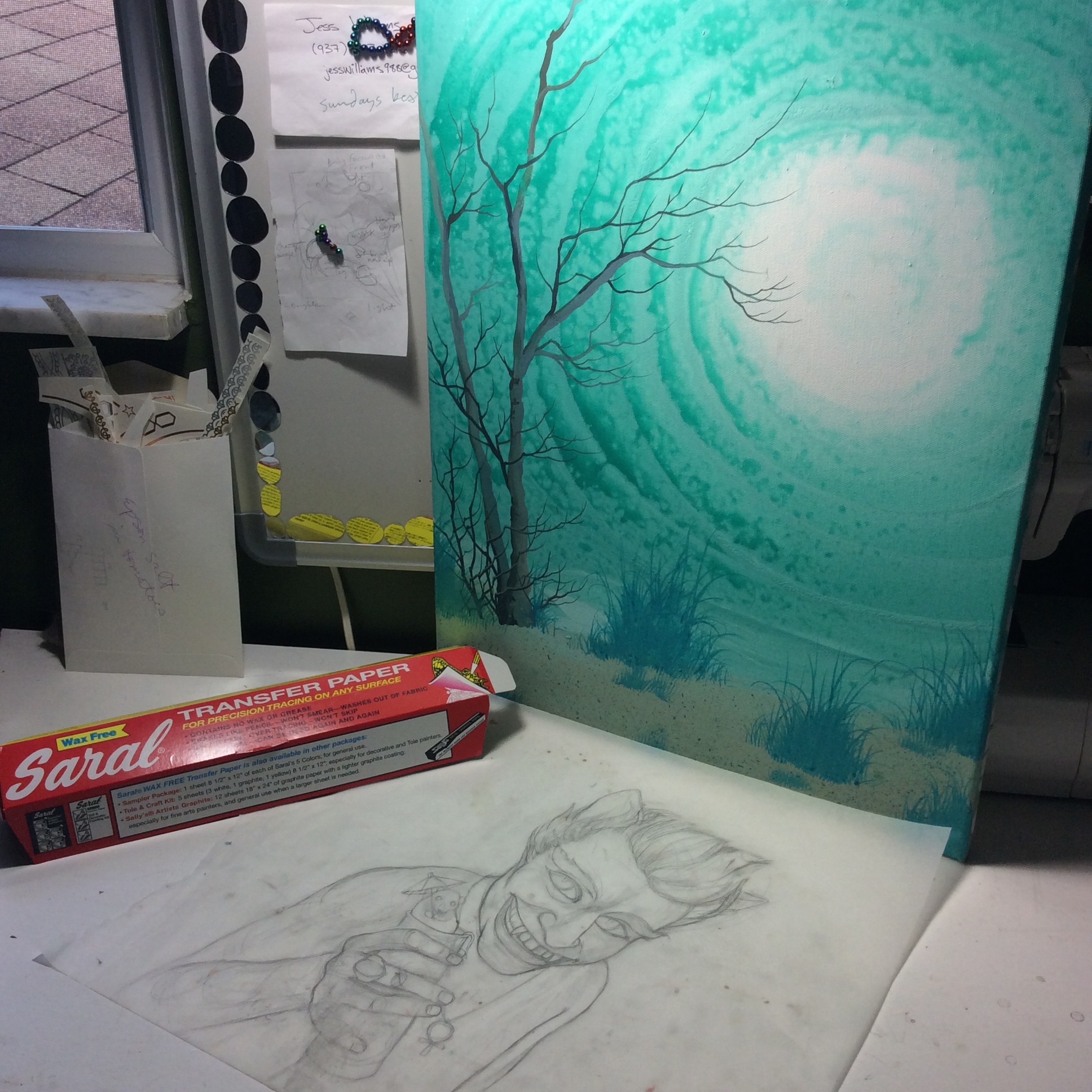 My sketch and his background. 