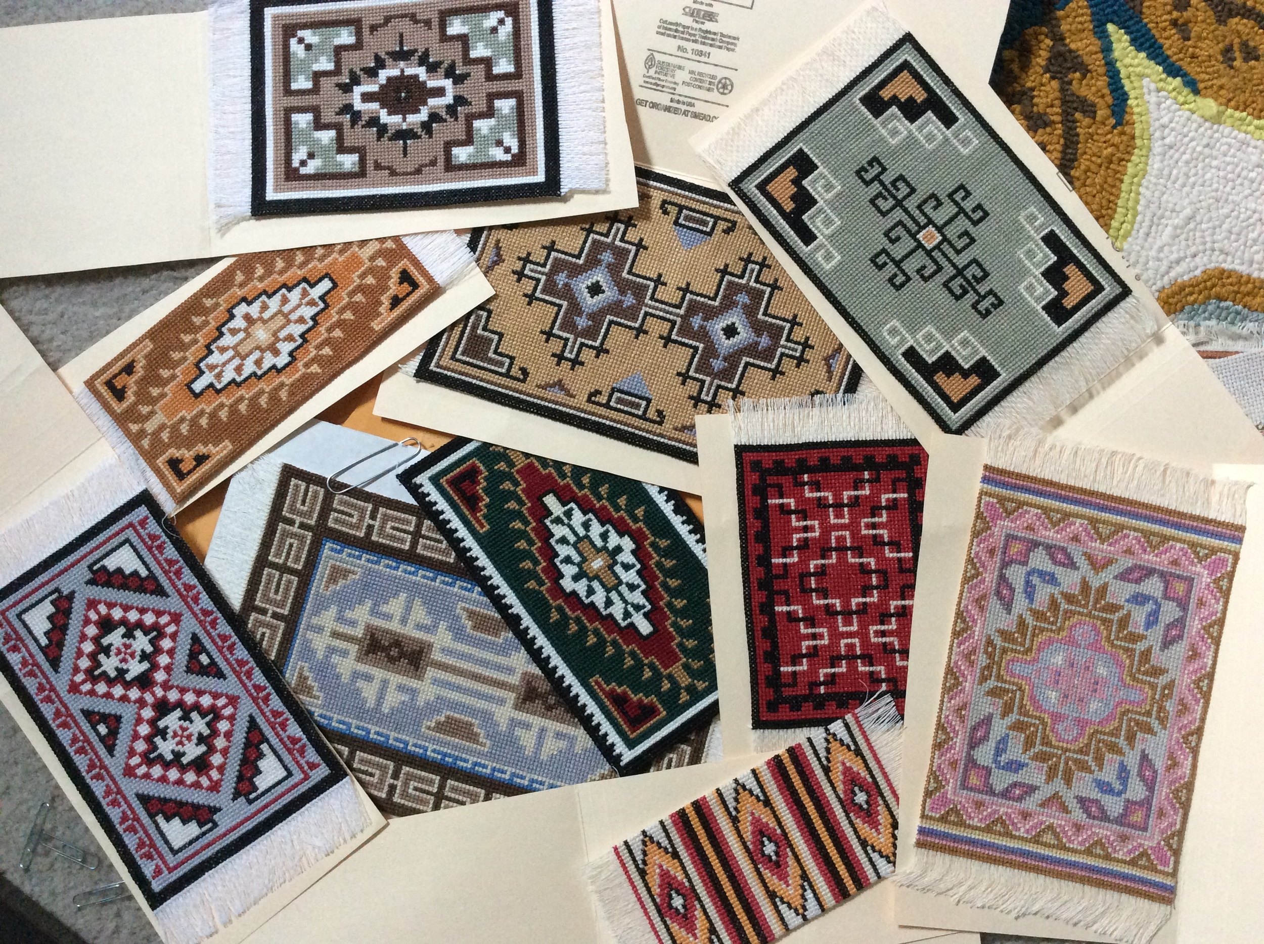 Lots of colorful rugs! Living in Tucson, my Step-Mom created fun South West inspired designs. 