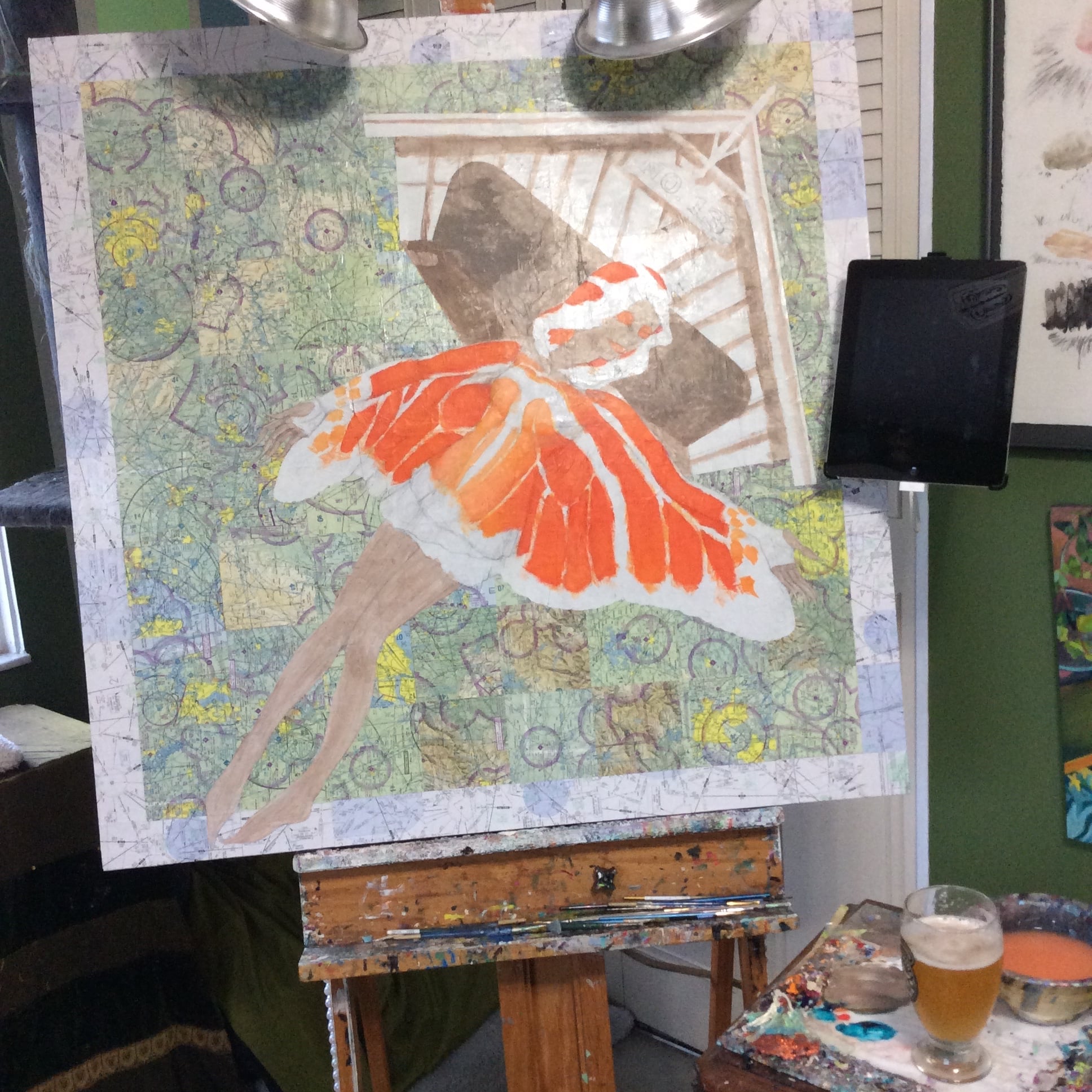 Blocking in color on the wings and shelter. 