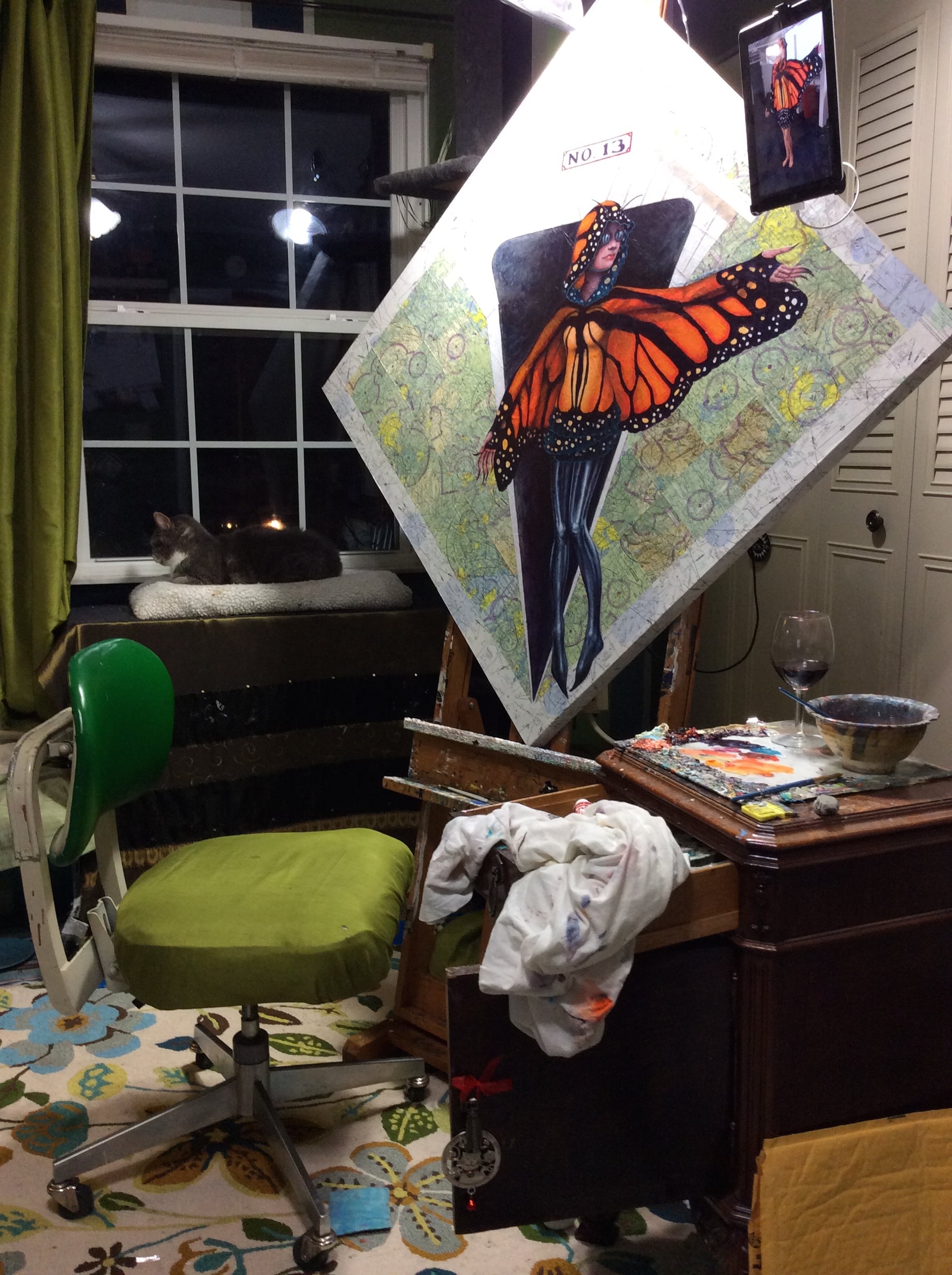 Friday night wino painting with Tinsel supervising. 