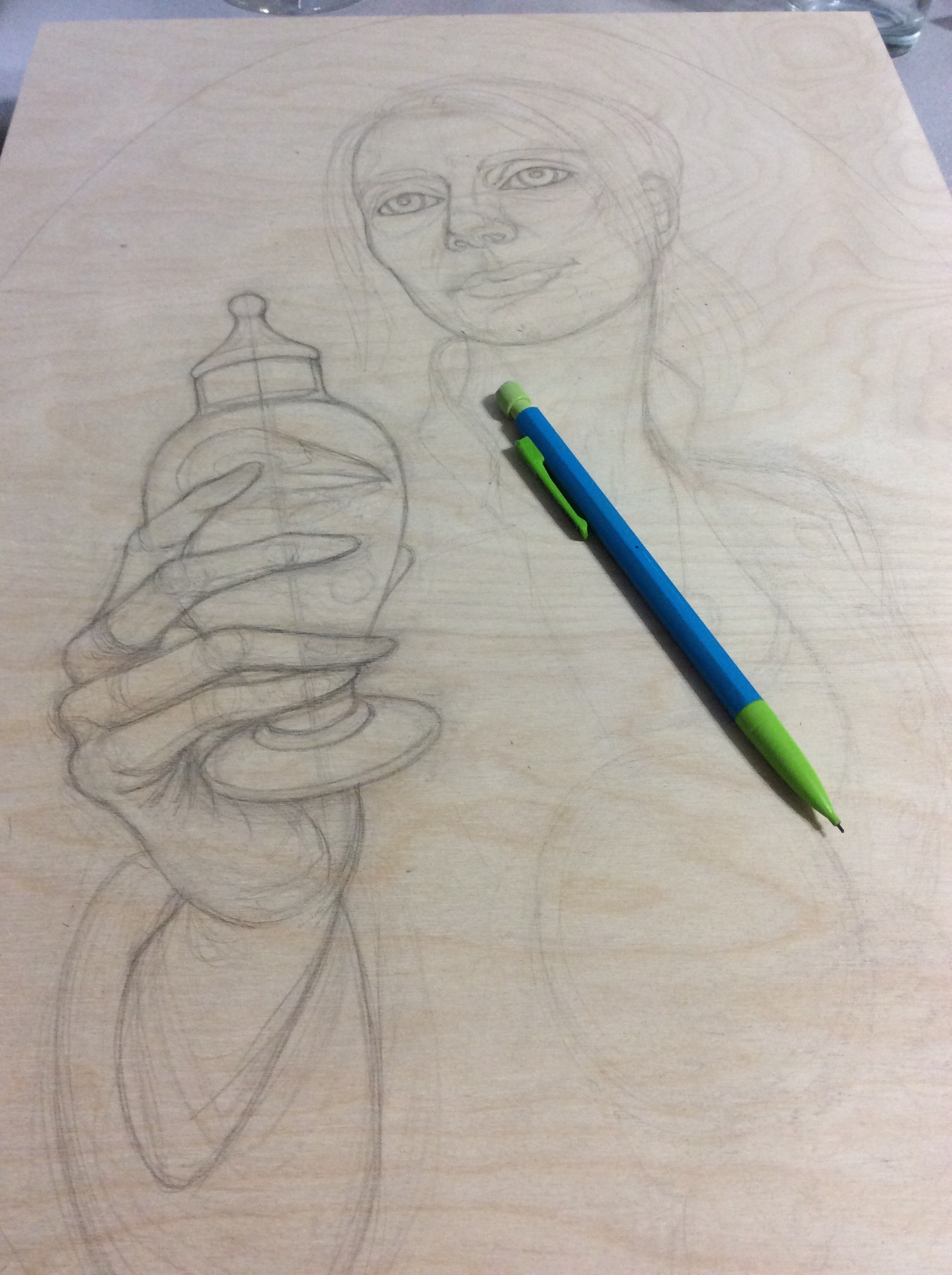 Sketch directly on wood panel. 