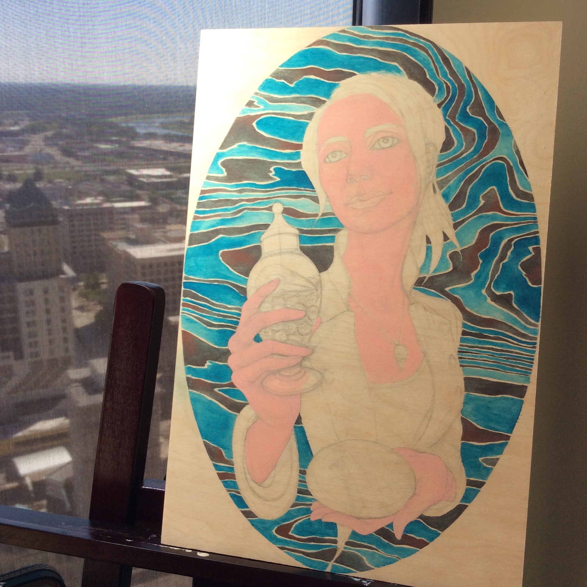 Blocking in the skin tone at the Dayton Racquet Club.
