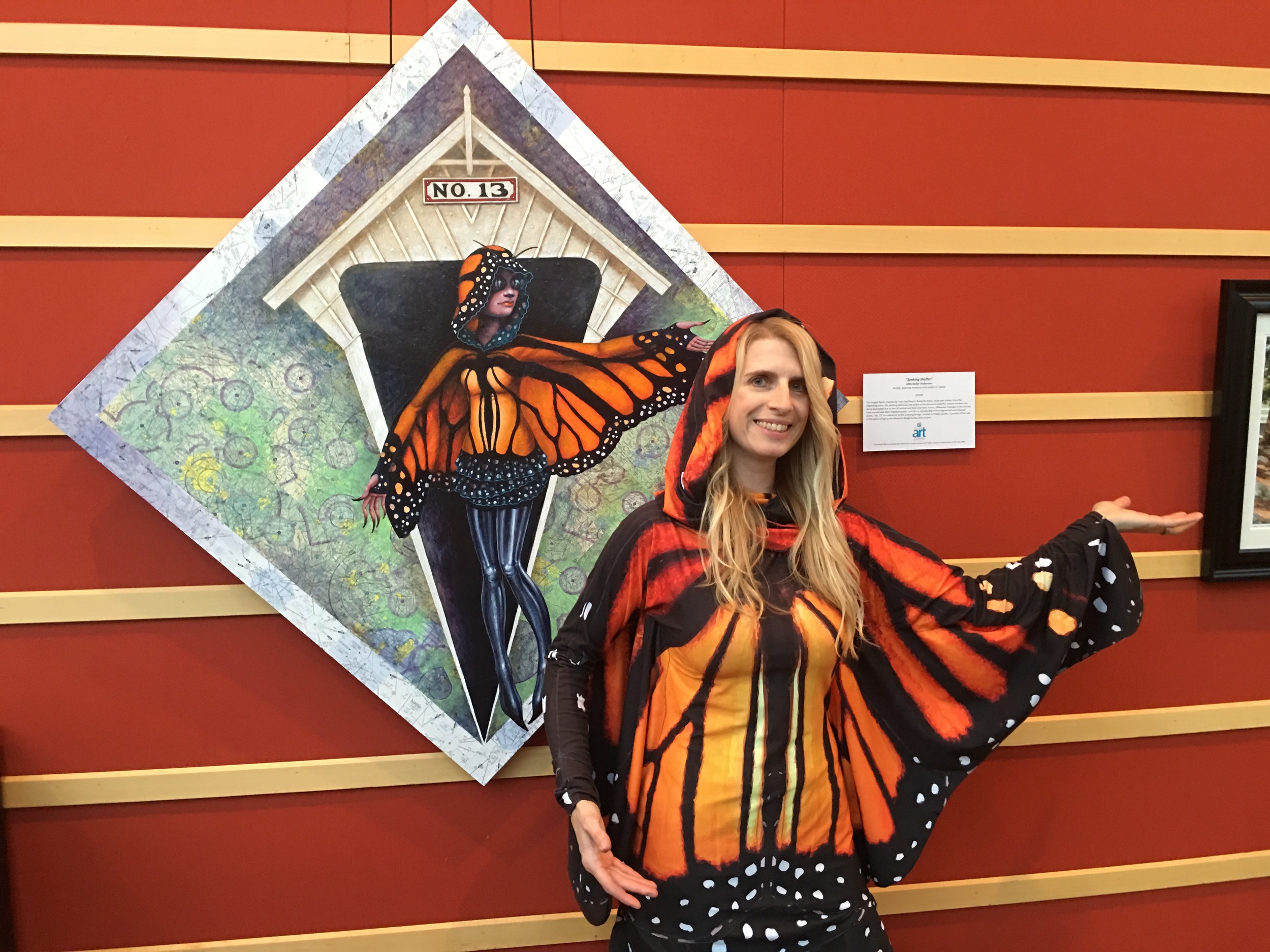 Posing in the Butterfly Dress by Tracy McElfresh next to my painting, Seeking Shelter , which was inspired by her sewn creation, at the Schuster Performing Arts Center for Bridges of Preble County . Thank you for letting me wear it, Tracy! I swear I will give it back...some day! 