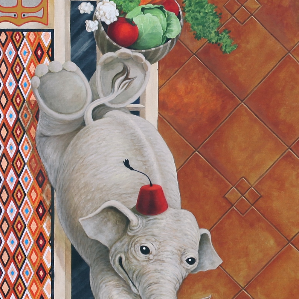 Detail of boy elephant.