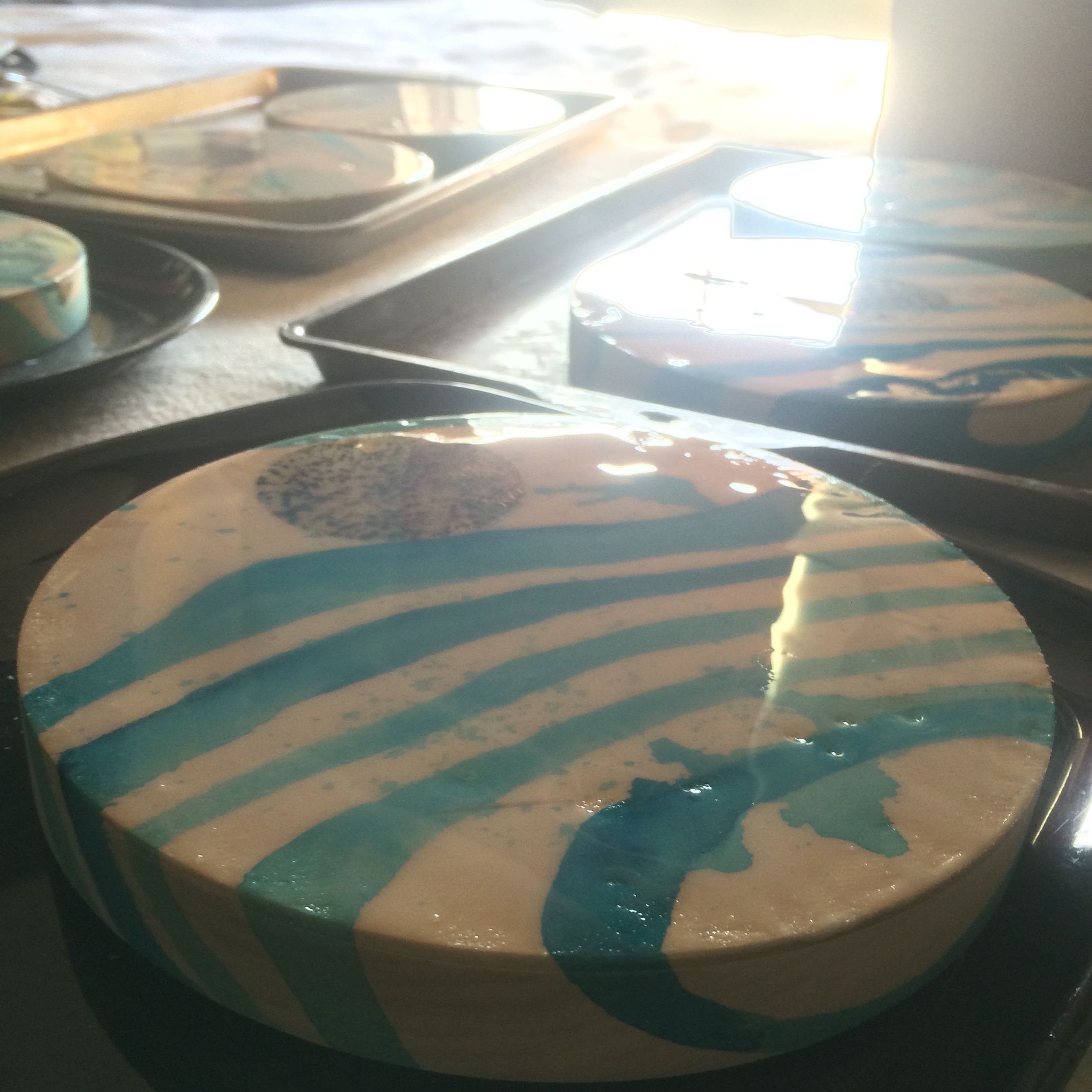 Pouring medium drying in the sun. 