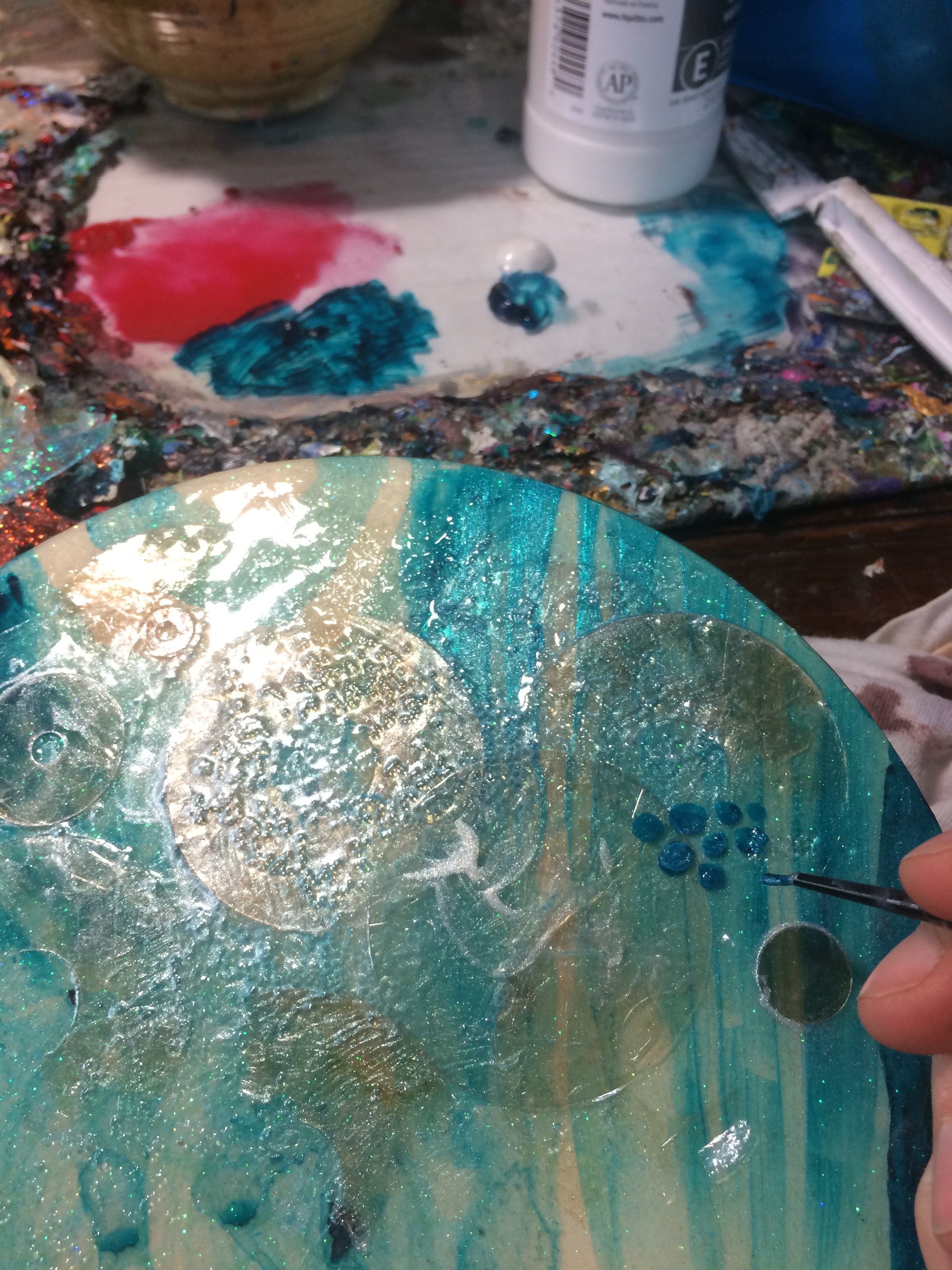 Painting pebbles. 