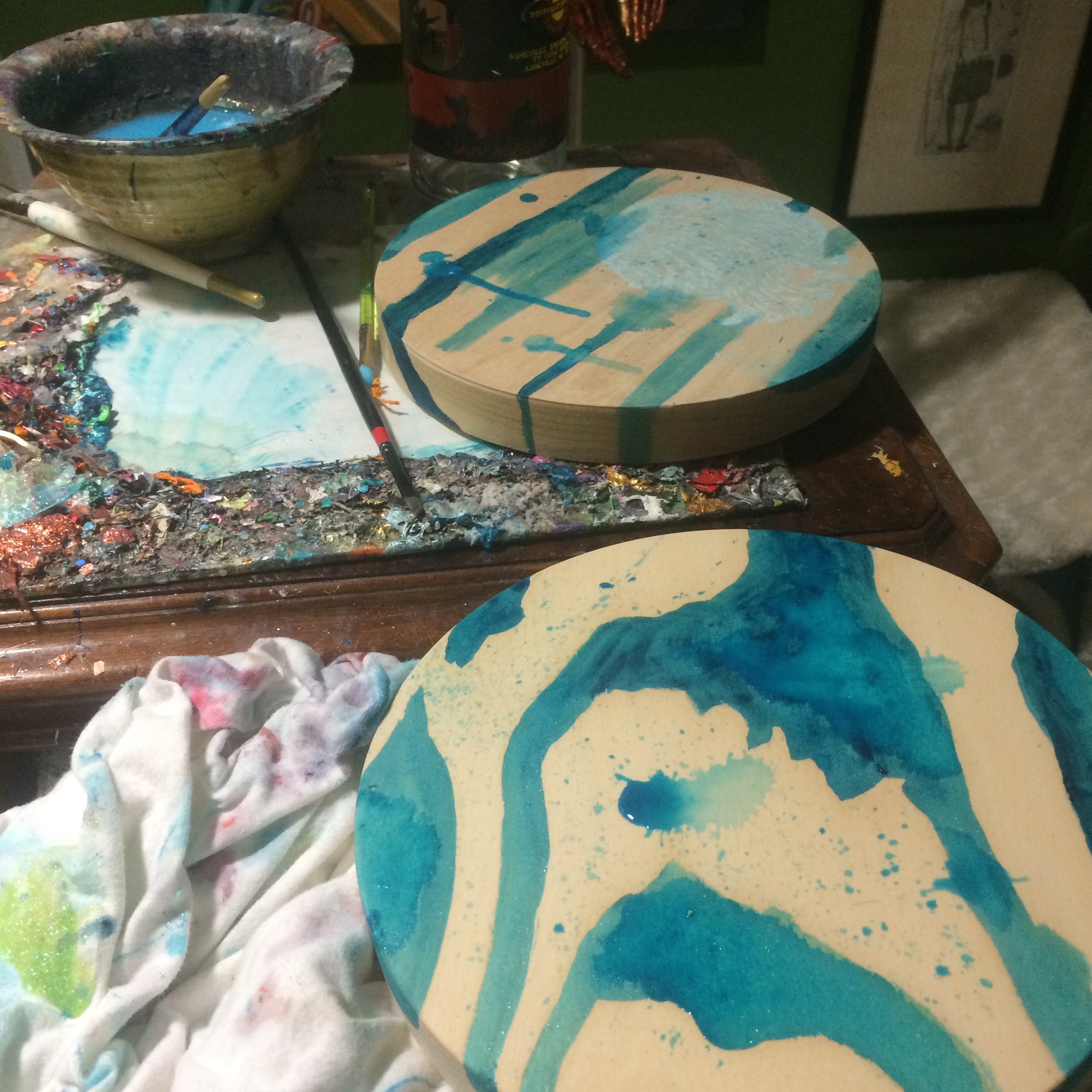 Washes of Turquoise Deep acrylic paint. 
