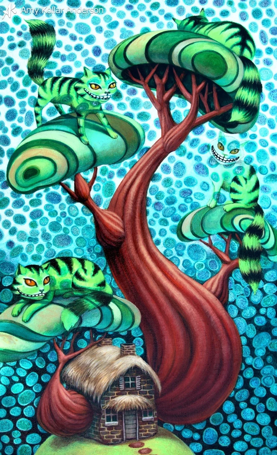 Cheshire Tree : acrylic and glitter on canvas : 16" x 26" : 2012 Collection of Z. Pate • Studio Images • G oodies