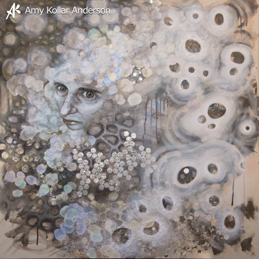     Ruminate   : acrylic, glitter and paper on canvas :&nbsp;36" x 36" :&nbsp;2013   Collection of P. Frye •&nbsp;   Studio Images   