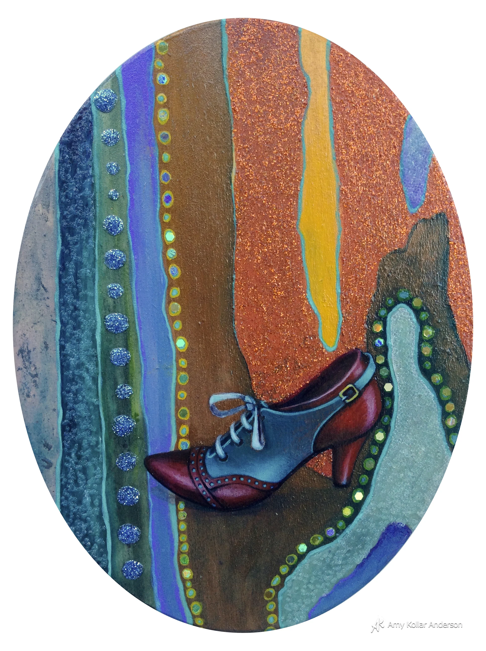 Sole : acrylic paint, glitter, glass beads and pouring medium : 6" x 8" x 1" : 2015 Available