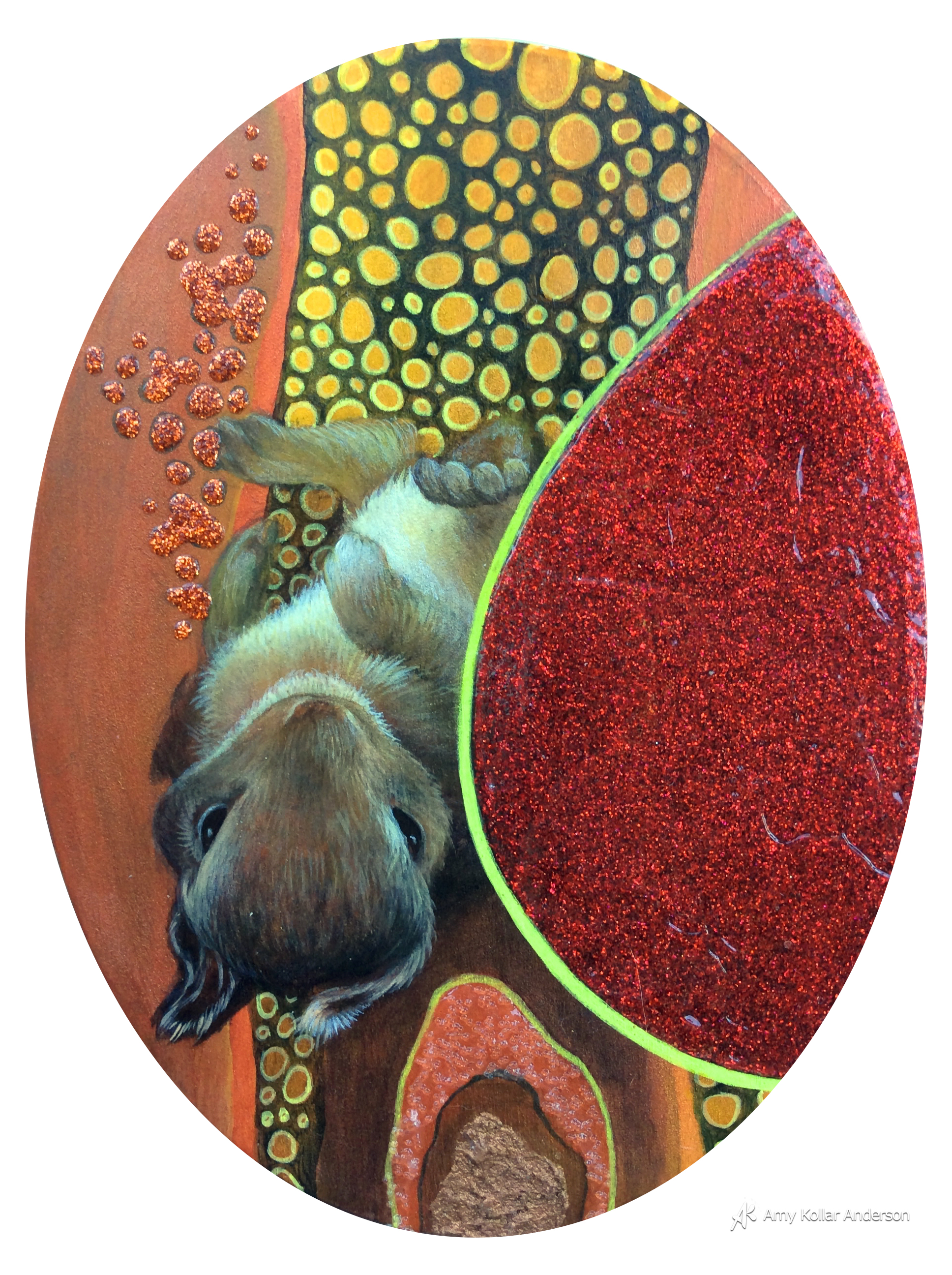     Baby Bunny  &nbsp;: acrylic paint, glitter, gel medium,&nbsp;lava paste, and glass beads : 6" x 8" x 1" :&nbsp;2015 Collection of C. and R. Riordan  