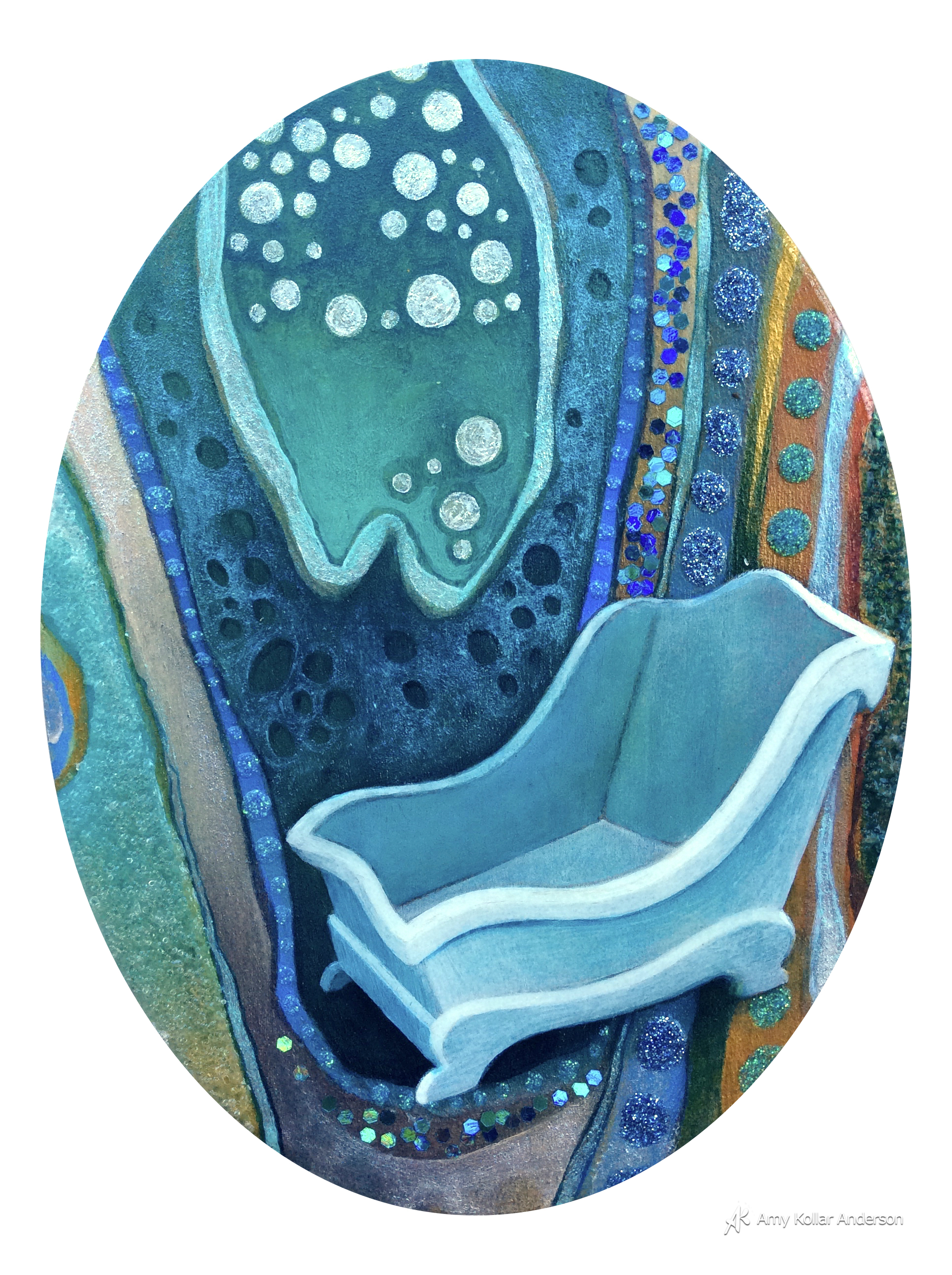    Little Tub   :&nbsp; acrylic paint, pouring medium and glitter :&nbsp;6" x 8" x 1" : 2015   Available    
