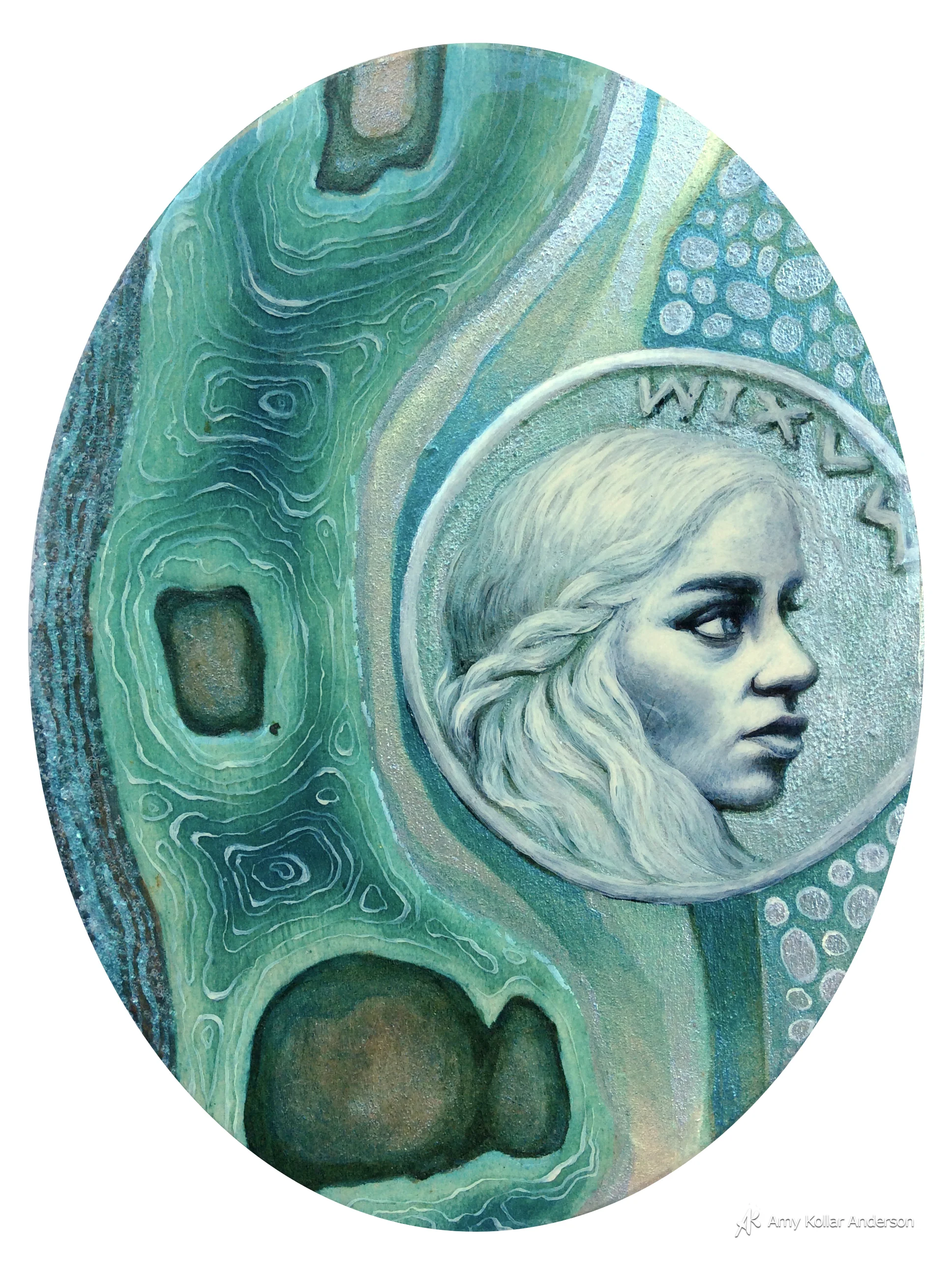 Mother : acrylic paint, pouring medium and glass beads : 6" x 8" x 1" : 2015 Available 