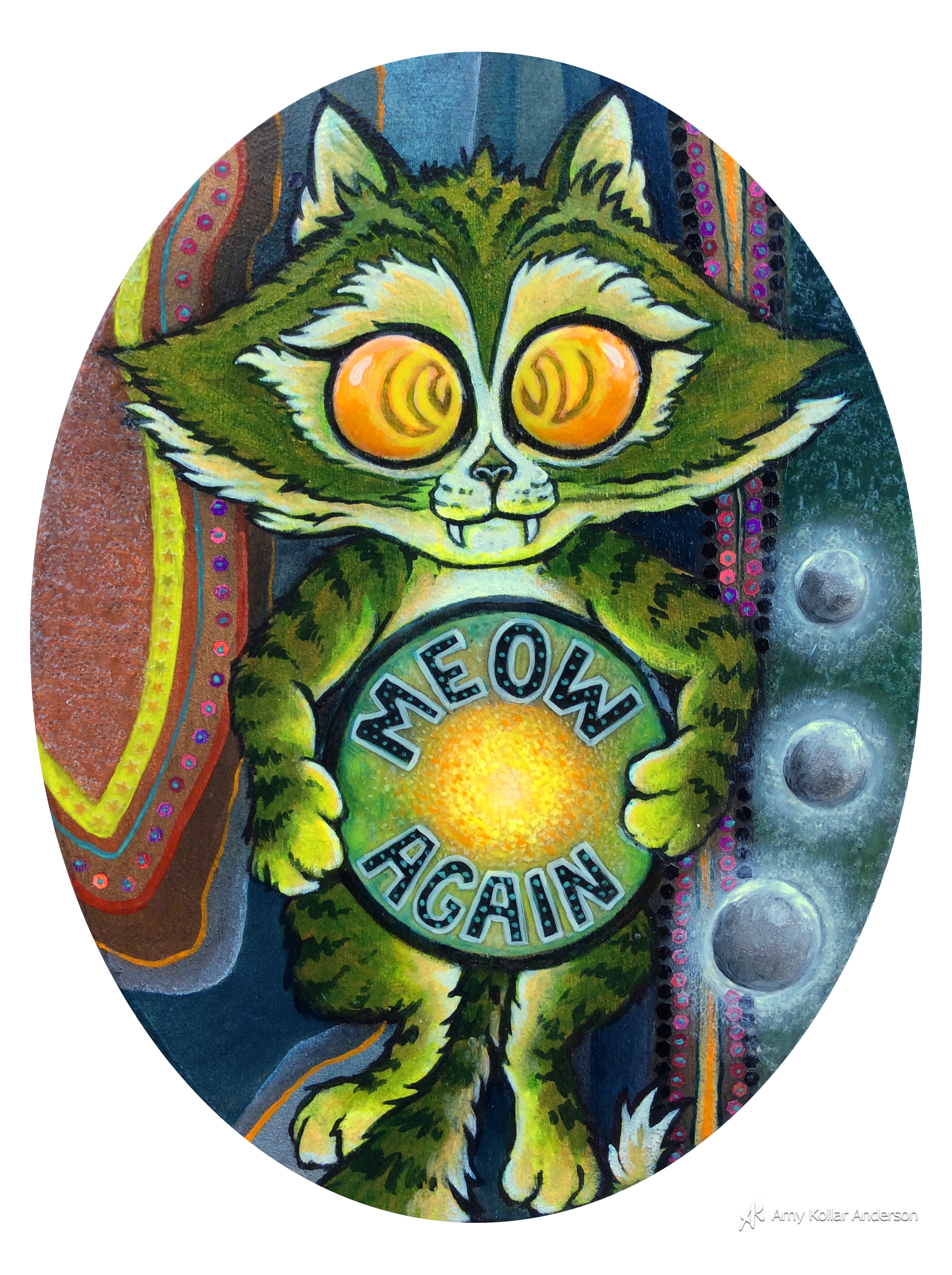    Meow Again   :&nbsp;acrylic paint, glitter, pouring medium and glass beads :&nbsp;" x 8" x 1" :&nbsp;2015 Collection of S. &amp; R. Hensley 