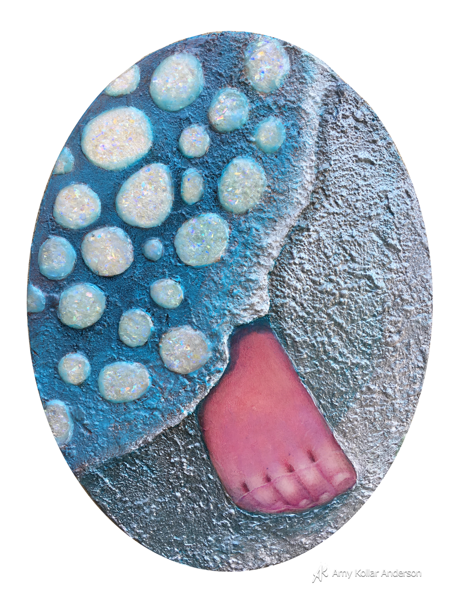  Chilly Toes : acrylic paint, pouring medium, glitter and lava paste  :&nbsp;6" x 8" x 1" : 2015   Available    